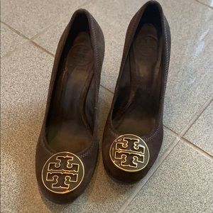 Tory Burch brown suede wedge heels